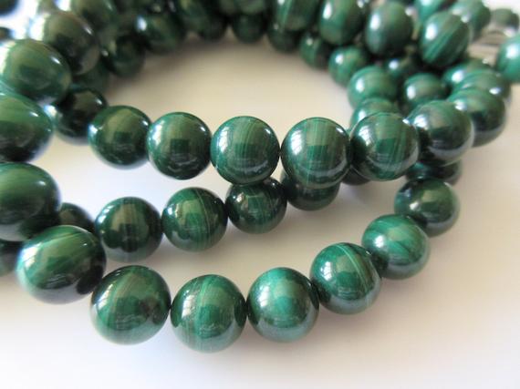 9mm Malachite Round Beads, Natural Malachite Beads, Wholesale Malachite Gemstones, Sold As 7.5 Inch Strand/15 Inch Strand, Sku-2973/1