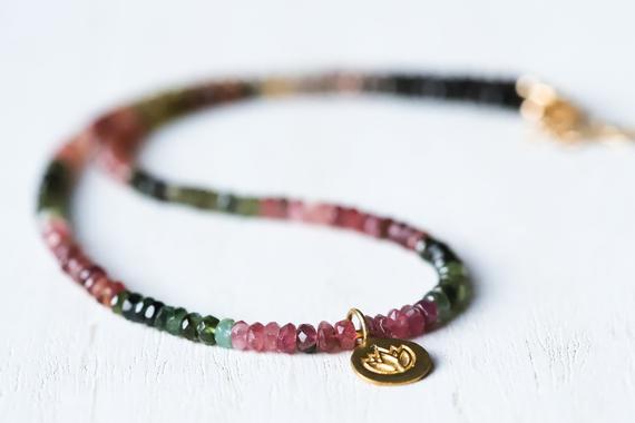 Mixed Tourmaline Beaded Necklace | Watermelon Tourmaline Necklace | Multi Color Tourmaline | Aaa Tourmaline Necklace | Tourmaline