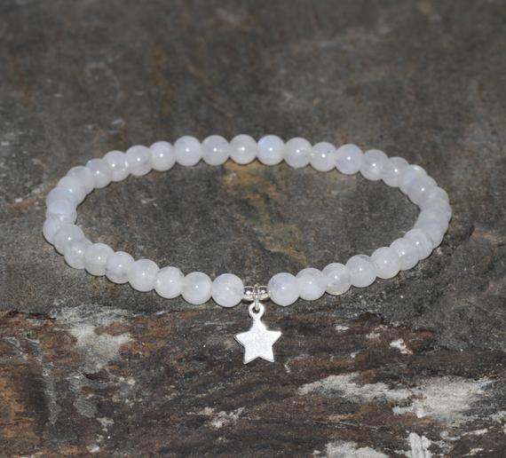 Moonstone Beaded Bracelet 4mm Handmade Moonstone Jewelry Spiritual Healing Crystals Grade Aaa Moonstone Beads Silver Star Feminine Energy