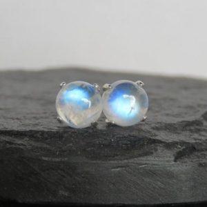 Shop Gemstone & Crystal Earrings! Moonstone earrings, rainbow moonstone studs, moonstone stud earrings, silver cab moonstone earrings, blue rainbow moonstone studs silver | Natural genuine Gemstone earrings. Buy crystal jewelry, handmade handcrafted artisan jewelry for women.  Unique handmade gift ideas. #jewelry #beadedearrings #beadedjewelry #gift #shopping #handmadejewelry #fashion #style #product #earrings #affiliate #ad