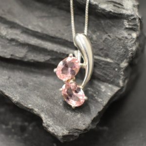 Shop Morganite Pendants! Pink Morganite Pendant, Two Stone Necklace, Created Morganite, Morganite Necklace, Pink Stone Necklace, Pink Diamond, Solid Silver Necklace | Natural genuine Morganite pendants. Buy crystal jewelry, handmade handcrafted artisan jewelry for women.  Unique handmade gift ideas. #jewelry #beadedpendants #beadedjewelry #gift #shopping #handmadejewelry #fashion #style #product #pendants #affiliate #ad