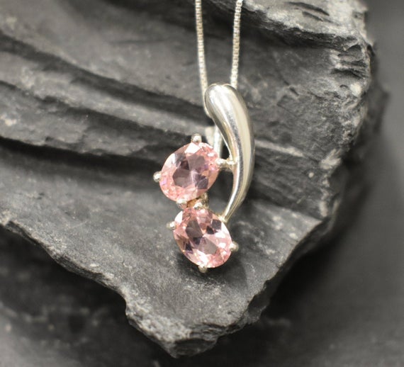 Pink Morganite Pendant, Two Stone Necklace, Created Morganite, Morganite Necklace, Pink Stone Necklace, Pink Diamond, Solid Silver Necklace