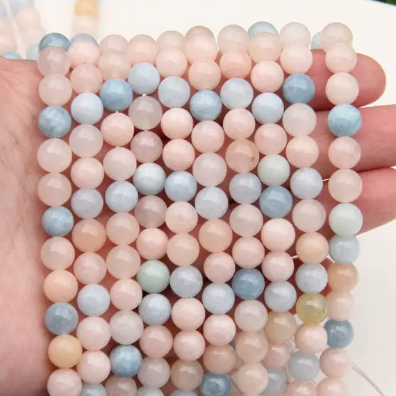 Morganite Round Beads,6mm 8mm 10mm 12mm Stone Round Beads,mix Color Gemstone Beads,loose Strand Beads,jewelry Wholesale Gemstone Beads.