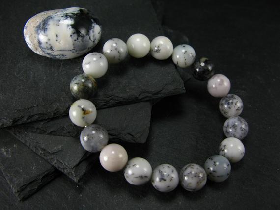 Merlinite Moss Agate Genuine Bracelet ~ 7 Inches  ~ 10mm Round Beads
