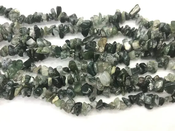 Natural Moss Agate 5-8mm Chips Genuine Loose Nugget Green Gemstone Beads 34 Inch Jewelry Supply Bracelet Necklace Material Support Wholesale