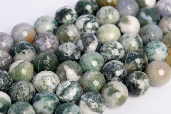 Genuine Natural Green And White Moss Agate Loose Beads Micro Faceted Round Shape 6mm 8mm 10mm