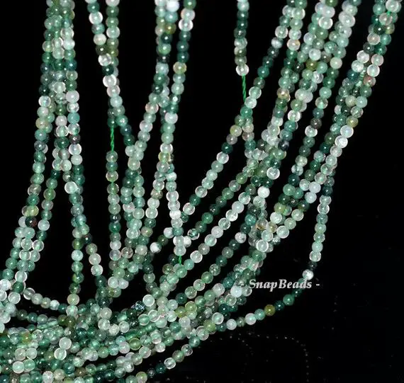 2mm Botanical Moss Agate Agate Gemstone Round 2mm Loose Beads 16 Inch Full Strand (90113981-107 - 2mm A)