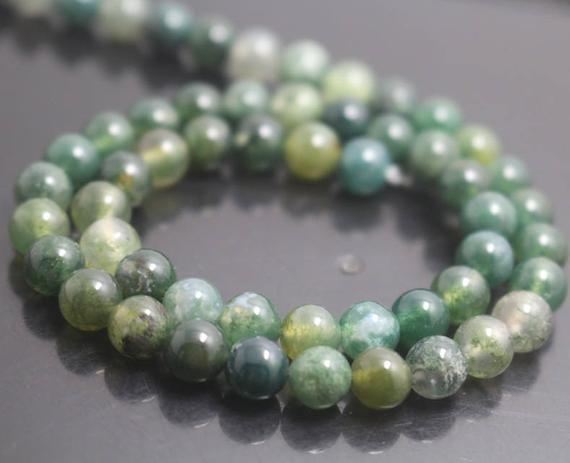 Moss Agate Beads,6mm/8mm/10mm/12mm Smooth And Round Agate Beads,15 Inches One Starand