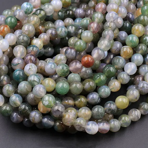Natural Green Flower Moss Agate 6mm 8mm Round Beads High Polish Spheres 15.5" Strand