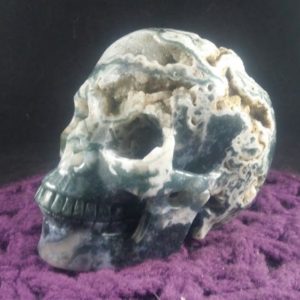 SALE Large Moss Agate Skull Polished Crystal Stones Carved Crystals hand carving green white druzy vugs realistic skulls memento mori | Natural genuine stones & crystals in various shapes & sizes. Buy raw cut, tumbled, or polished gemstones for making jewelry or crystal healing energy vibration raising reiki stones. #crystals #gemstones #crystalhealing #crystalsandgemstones #energyhealing #affiliate #ad