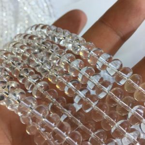 Shop Quartz Crystal Rondelle Beads! Natural 4x8mm Clear Color Smooth Rondelle Clear Quartz Gemstone Beads Necklace for DIY Jewelry Making and Design AAA Quality 16inch | Natural genuine rondelle Quartz beads for beading and jewelry making.  #jewelry #beads #beadedjewelry #diyjewelry #jewelrymaking #beadstore #beading #affiliate #ad