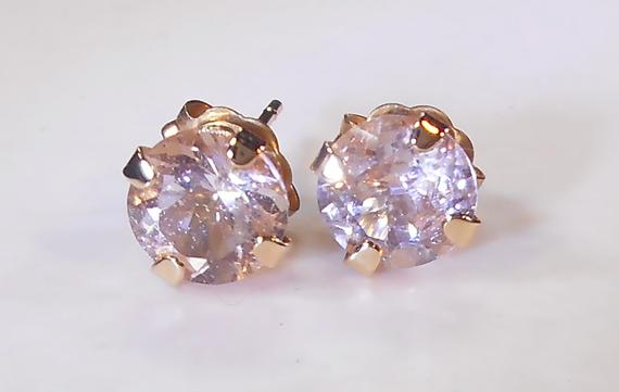 Natural 6mm Pink Champagne Morganite Earrings Stud 14k Gold