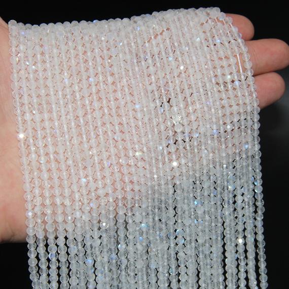 Natural Bright Rainbow Moonstone Faceted Round Beads,2mm 3mm 4mm Gemstone Beads,crystal Quartz Beads,blue Moonstone Crystals Jewelry Beads.