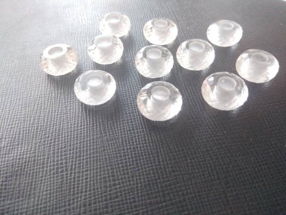 Natural Clear Quartz Gemstone Fancy Stylist Rondelle Big Hole Loose Beads 1 Pcs 14x8 Mm 5 Mm Hole