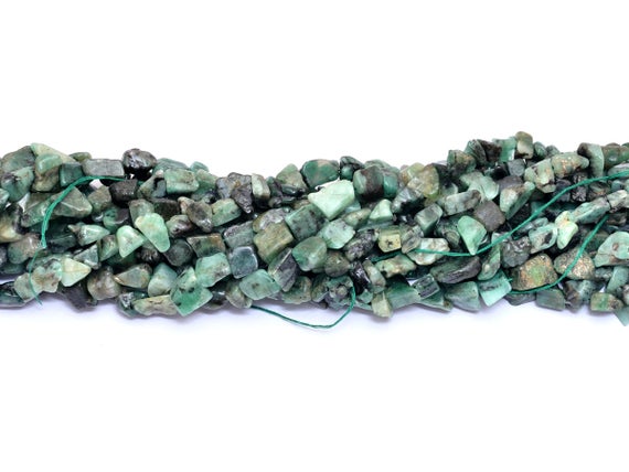 Natural Emerald 8mm-12mm Raw Rough Nuggets | 14inch Strand | Precious Green Emerald Gemstone Smooth Uneven Tumbled Beads For Jewelry Making