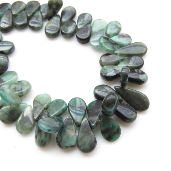 Natural Emerald Briolette Beads, Smooth Emerald Pear Shaped Gemstone Beads, 11-14mm/8-14mm Emerald Beads, Sold As 9" Strand, Gds1334