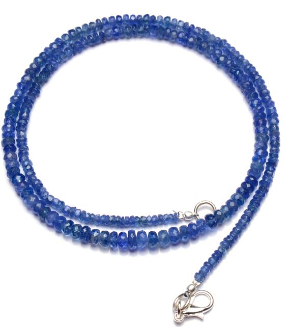 Natural Gemstone Myanmar Blue Sapphire 3 To 5mm Size Faceted Rondelle Beads Necklace 18" Full Strand Sapphire Beads Super Fine Quality