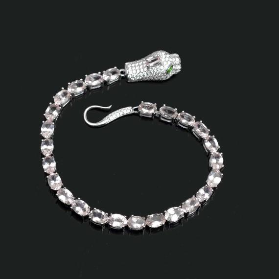 Natural Pink Morganite Bracelet, 925 Sterling Silver, Tennis Bracelet, Snake Bracelet, October Birthstone, Wedding Bracelet, Gift For Friend