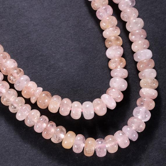 Natural Pink Morganite Stone Beads, Morganite Smooth Rondelle Beads, Loose Morganite Gems Beads, Smooth Morganite Strands Jewelry