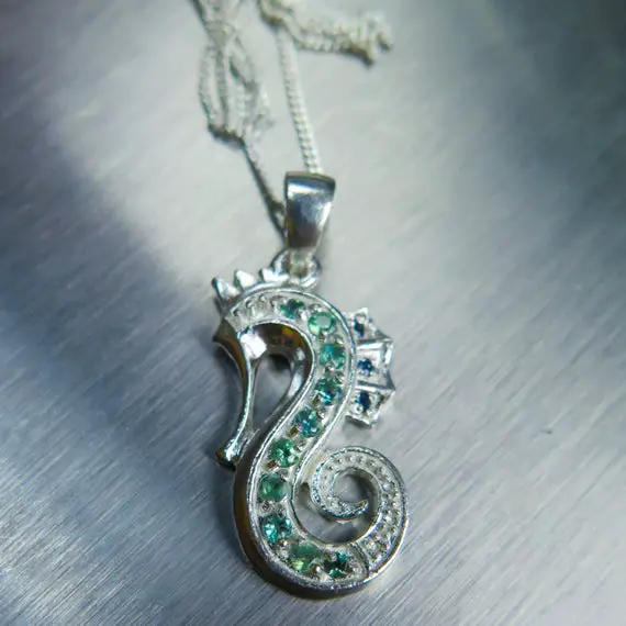 Natural Alexandrite Colour Change Seahorse Sterling 925 Silver, Gold 9ct 14ct 18ct 14k 18k 375 White Rose Yellow Pendant Necklace