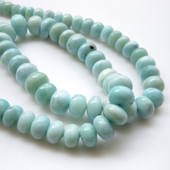 Natural Smooth Larimar Rondelle Beads, 6mm To 10mm Larimar Beads For Larimar Jewelry, Larimar Stone, Sold As 19"/9.5 Inch Strand, Gds1335