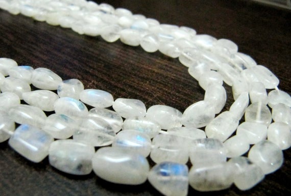 Natural White Rainbow Moonstone Nugget Tumbled Plain Beads 10 To15mm Strand 8 Inch Long High Quality Blue Flashy Beads Wholesale Prices