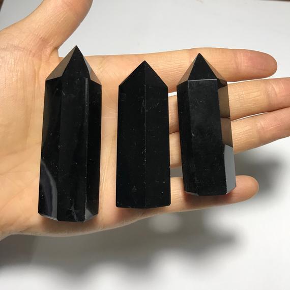 Large Black Obsidian Crystal Wand Point Tower Reiki Chakra Healing Crystals And Stones