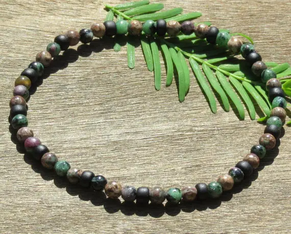 Men's Ruby In Zoisite And Ocean Jasper Healing Stone Bracelet Or Anklet With Positive Healing Energy!
