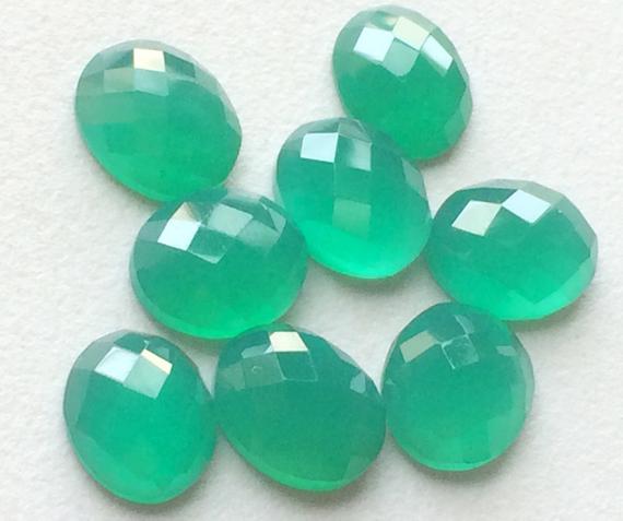 10x12mm Green Onyx Rose Cut Oval Cabochons, Green Onyx Faceted Cabochons For Jewelry, Loose Green Onyx Gems (5pcs To 10pcs Options)