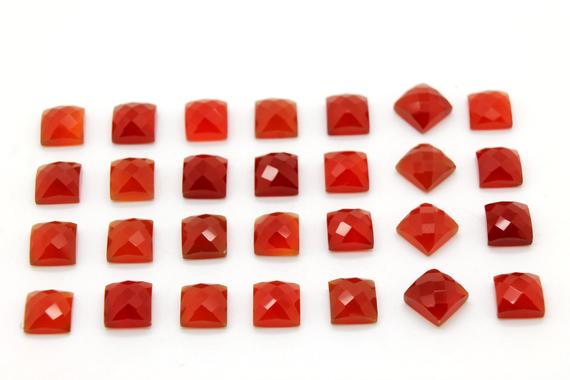 Gcf-1281 - Red Onyx Faceted Cabochon - 6x6mm Square - Gemstone Cabochon - Package Of 4 Pcs