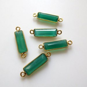 Shop Onyx Faceted Beads! 6 Pieces Natural Green Onyx Faceted Rectangle Bezel Connectors, 16x6mm Sterling Silver Single Loop Green Onyx Gemstone Charms, GDS1620 | Natural genuine faceted Onyx beads for beading and jewelry making.  #jewelry #beads #beadedjewelry #diyjewelry #jewelrymaking #beadstore #beading #affiliate #ad