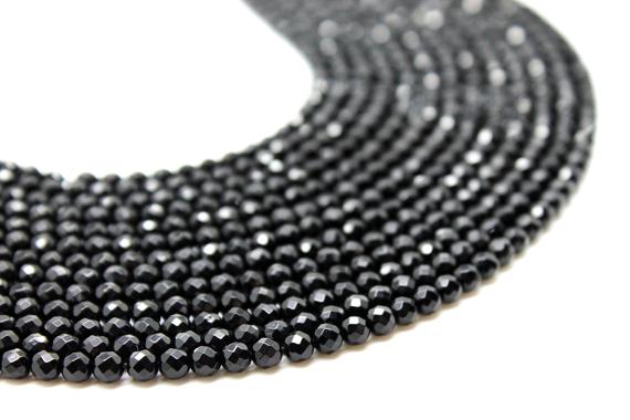 Black Onyx Beads,faceted Round Beads,gemstone Beads,black Beads,jewelry Making,supplies,diy Beads,craft Supplies - 16" Strand