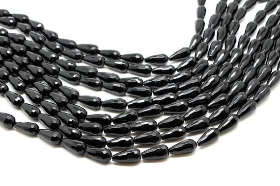 Black Onyx Drops,faceted Teardrop Beads,onyx Beads,round Drop Beads,semiprecious Beads,gemstone Beads,aa Quality - 16" Strand