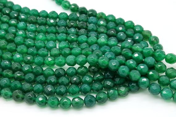 Gu-0615-2 - Green Onyx Faceted Round Beads - Gemstone Beads - 8mm - Full 16" Strand