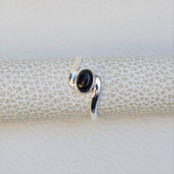 Natural Black Onyx Dainty Ring, Handmade Ring, 925 Sterling Silver Ring, Oval Black Onyx Ring, December Birthstone, Promise Ring
