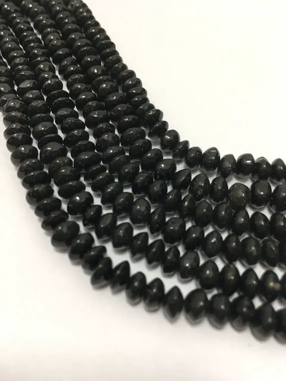 Natural Black Onyx Plain Rondelle Beads, 4.5mm To 6.5mm, 13 Inches, Black Beads, Gemstone Beads, Semiprecious Stone Beads