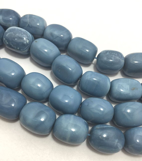 Blue Opal Smooth Tumble Beads, 13mm To 16mm, 18 Inches, Blue Beads, Gemstone Beads, Semiprecious Stone Beads