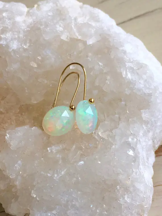 Opal Earrings Welo Opal Rose Cut Earrings Opal Jewelry Genuine Opal October Birthstone