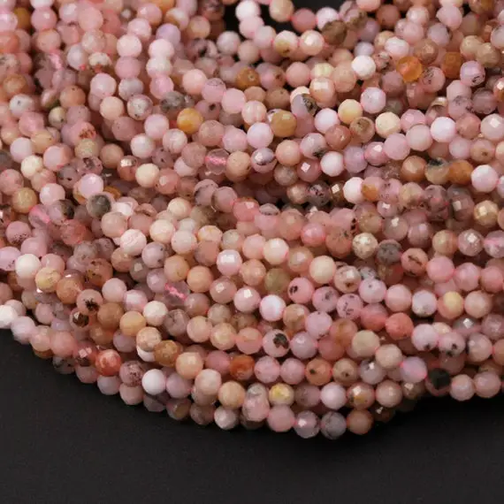 Natural Peruvian Pink Opal Beads 3mm 4mm 5mm 6mm Faceted Round Micro Faceted Laser Diamond Cut Pink Gemstone 15.5" Strand