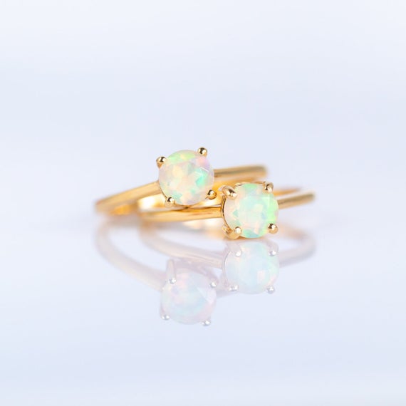 Fire Opal Ring Gold, Opal Engagement Ring, Dainty Opal Ring, Solitaire Ring, Opal Stacking Rings For Women, October Birthstone, Size 5 6 7 8