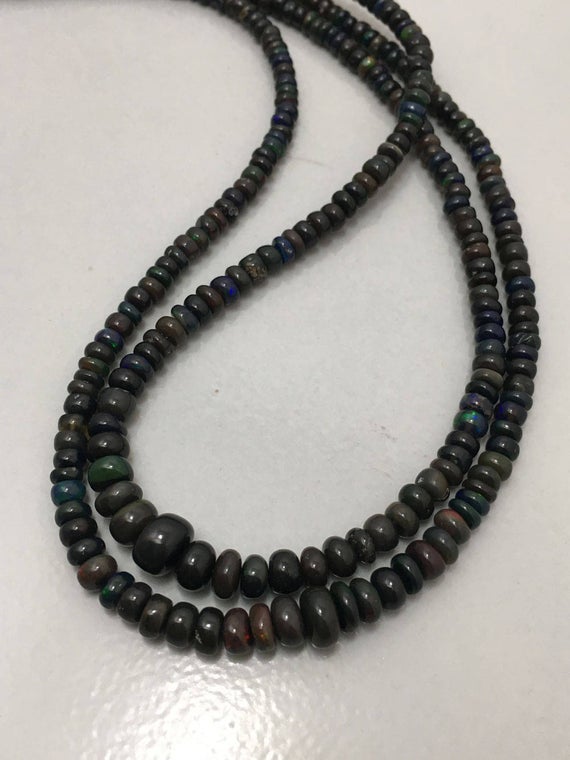 35 Carat Black Ethiopian Opal Plain Rondelle 3 To 6 Mm 16"/black Opal Beads/ethiopian Opal Beads/rondelle Opal Beads