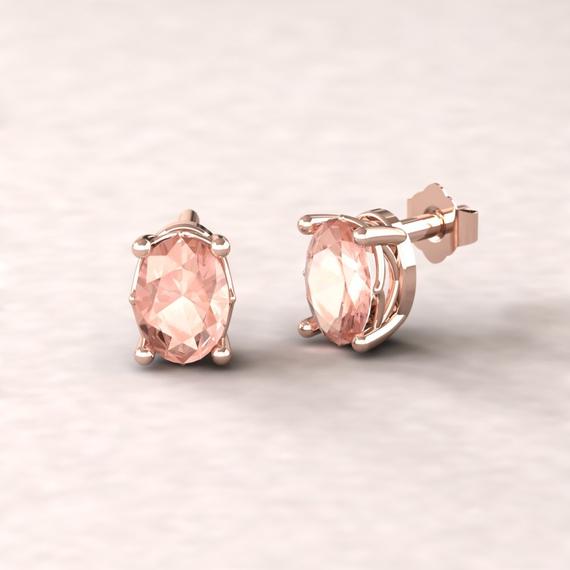 Oval Morganite Studs With Genuine Natural Gems, Solitaire Pushbacks, Lifetime Care Plan Included, Genuine High Quality Gems Ls5681