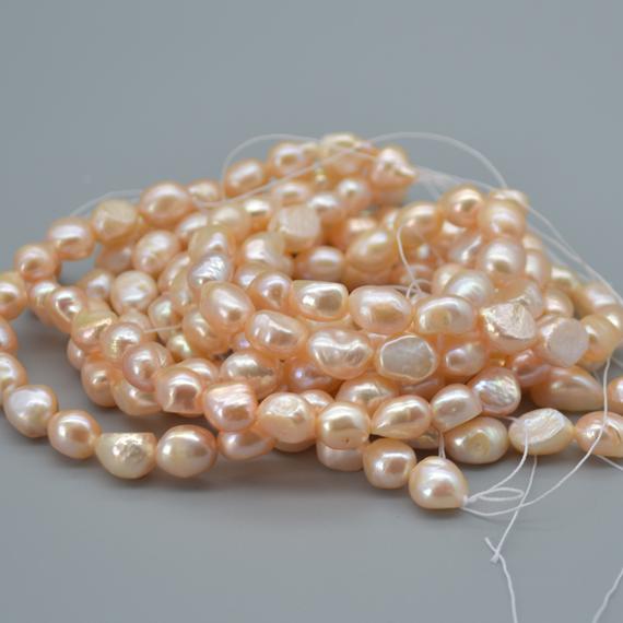 Freshwater Pearl Beads - Baroque Nugget Pearls - Pink Peach Orange - 9mm - 10mm - 14" Strand