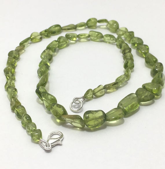 20" Natural Green Peridot Beaded Necklace ! Peridot Nugget Shape Beaded Necklace ! Peridot Gemstone Necklace ! Peridot Jewelry !gift For Her