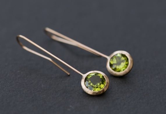 Peridot Drop Earrings In 18k Gold - Lollipop Earrings Green Gem