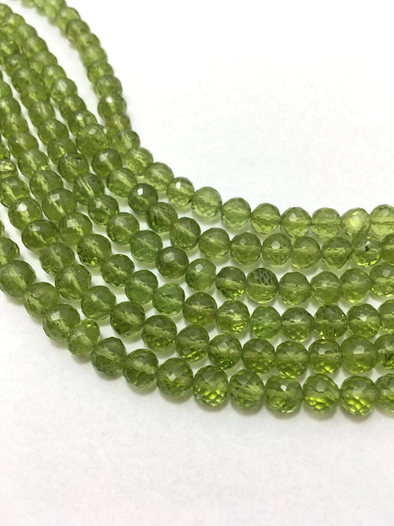 Natural Peridot Faceted Round Beads, 5mm To 6mm, 8 Inches Strand, Green Beads, Gemstone Beads, Semiprecious Stone Beads