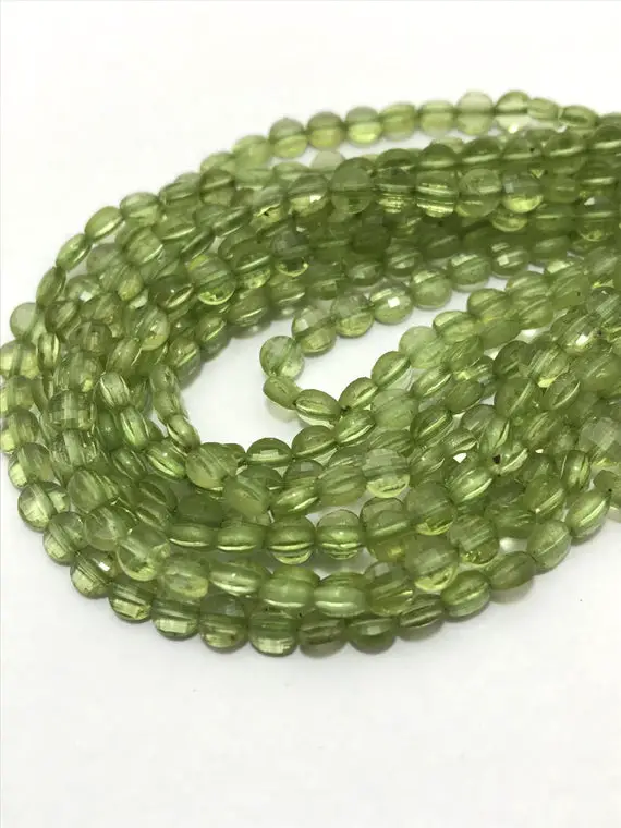 4 Mm Peridot Faceted Coin Gemstone Beads Strand Sale / Semi Precious Beads / Faceted Beads / Coin Shaped Beads / Peridot Beads / Peridot