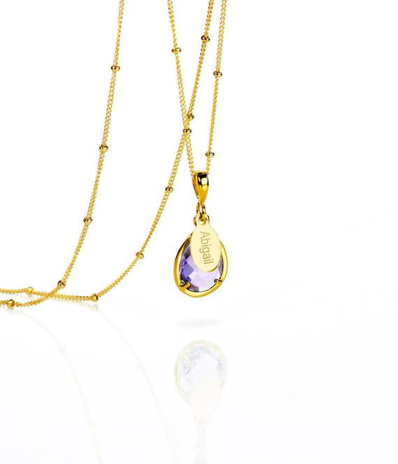 Personalized Alexandrite Necklace Custom Name Charm, June Birthstone Necklace Birthday Gift For Girlfriend, Light Purple Amethyst Quartz