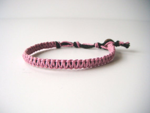 Pink Hemp Bracelet, Hemp Anklet, Indie Hemp Works, Hemp Bracelets, Hemp Anklets, Fuchsia, Rose, Salmon, Coral, Hippie Jewelry, Hemp Jewelry