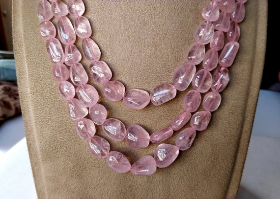 Pink Morganite Smooth Nuggets Pebble Beads Necklace Pink Beryl Tumbled Gemstones Handmade Necklace Natural Morganite